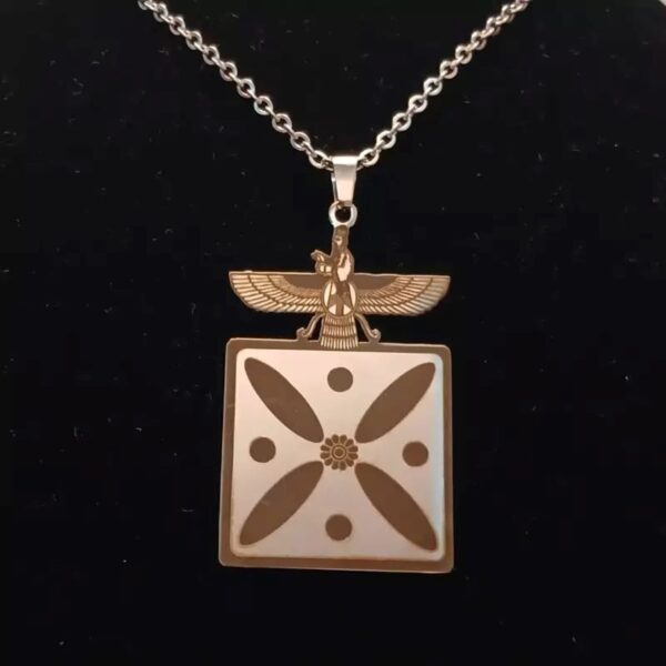 Collier Faravahar et Bannière de Kaveh avec chaîne en acier inoxydable de haute qualité pour hommes