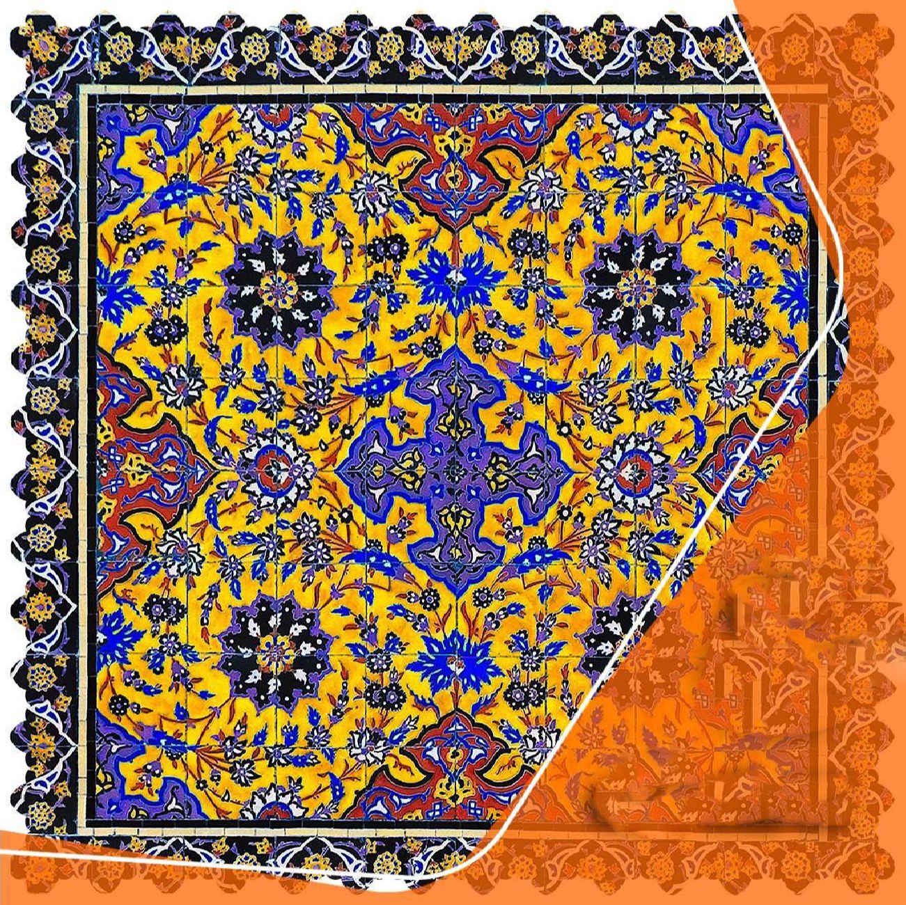 Nappe en velours luxueuse avec des tons chauds jaunes floraux