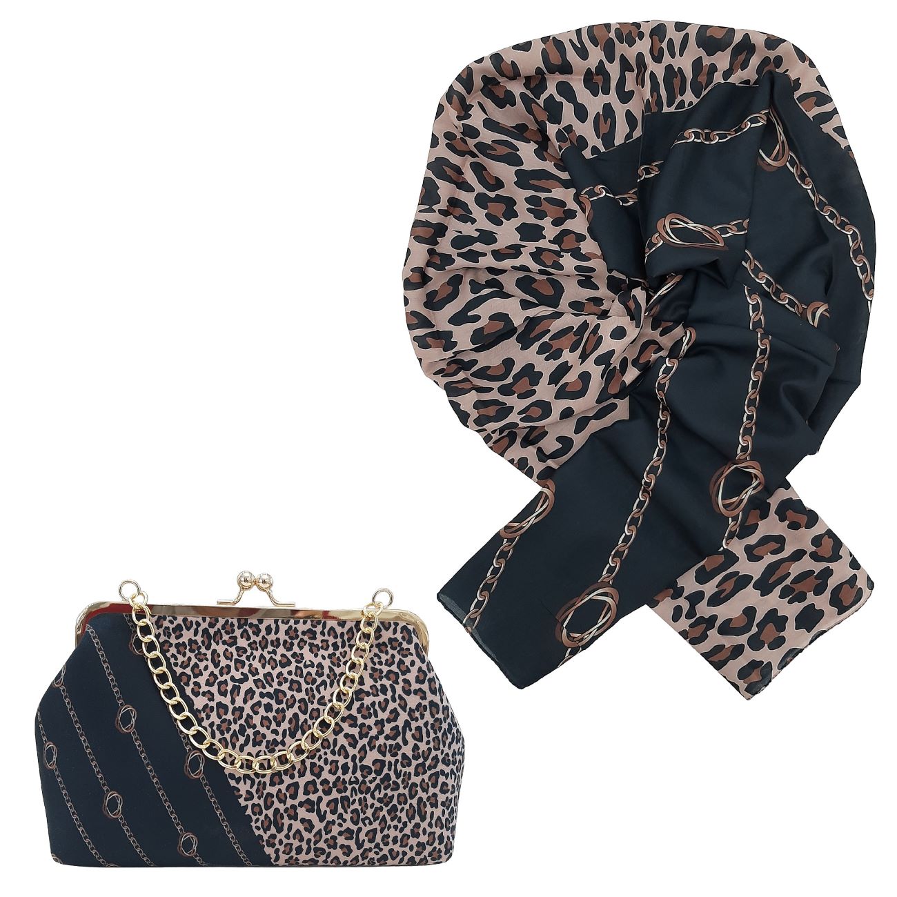 Ensemble de sac à épaule et foulard assortis avec motif unique de léopard