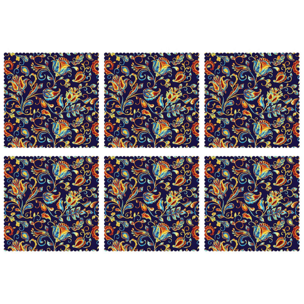 Sets de table persans élégants à motif floral – Bleu (Set de 6)