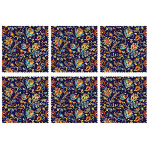 Sets de table persans élégants à motif floral – Bleu (Set de 6)