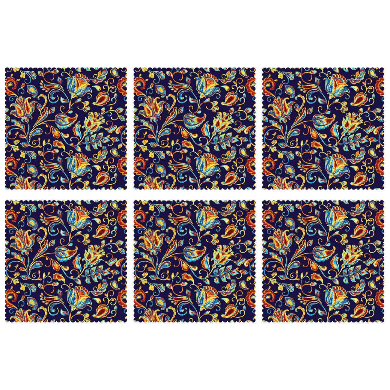 Sets de table persans élégants à motif floral – Bleu (Set de 6)