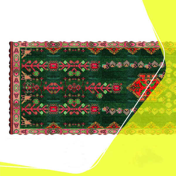 Chemin de table en velours vert inspiré de la tradition persane – avec motif géométrique