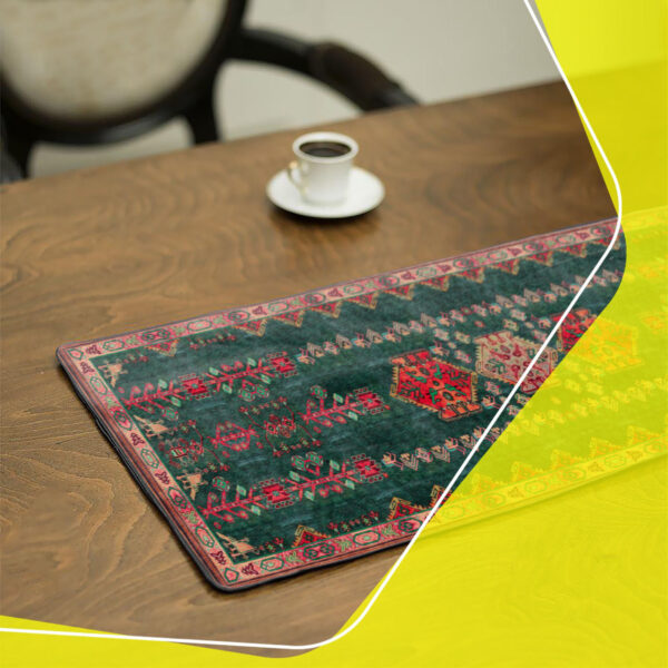 Chemin de table en velours vert inspiré de la tradition persane – avec motif géométrique