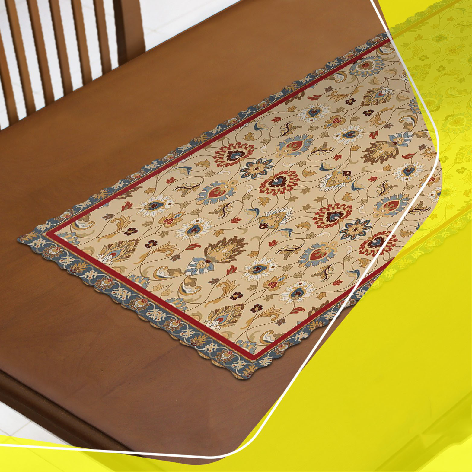 Chemin de table en velours inspiré de la tradition persane – avec design floral botanique