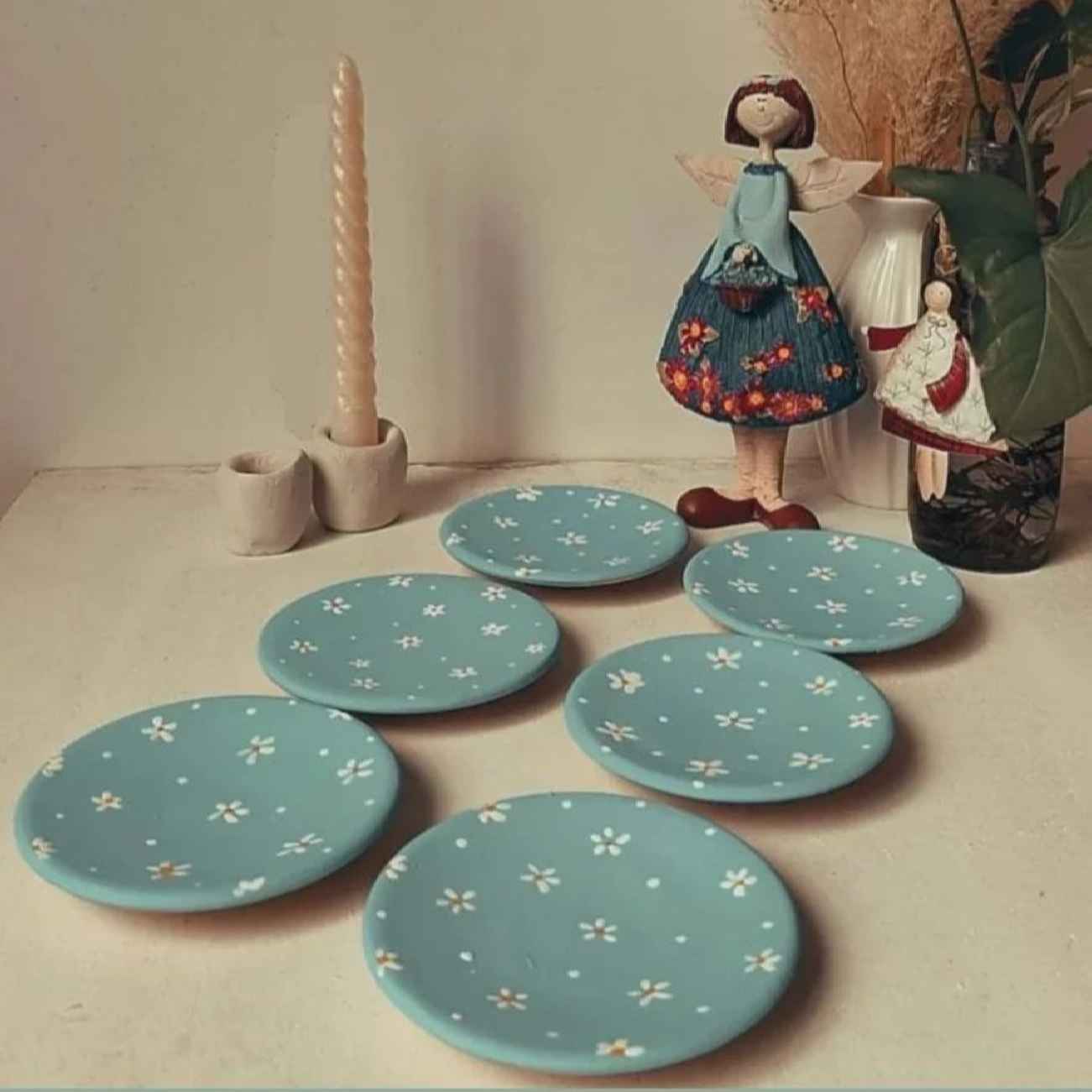 Haft-Seen persan fait main avec motif de fleurs (7 pièces)