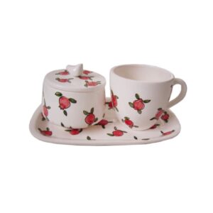 Ensemble de Thé à la Grenade Persan avec Tasse, Soucoupe et Bol à Sucre