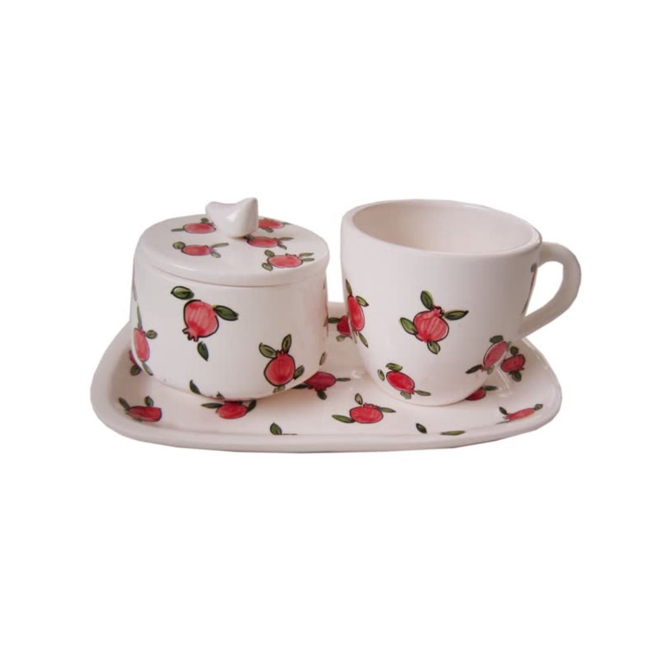Ensemble de Thé à la Grenade Persan avec Tasse, Soucoupe et Bol à Sucre