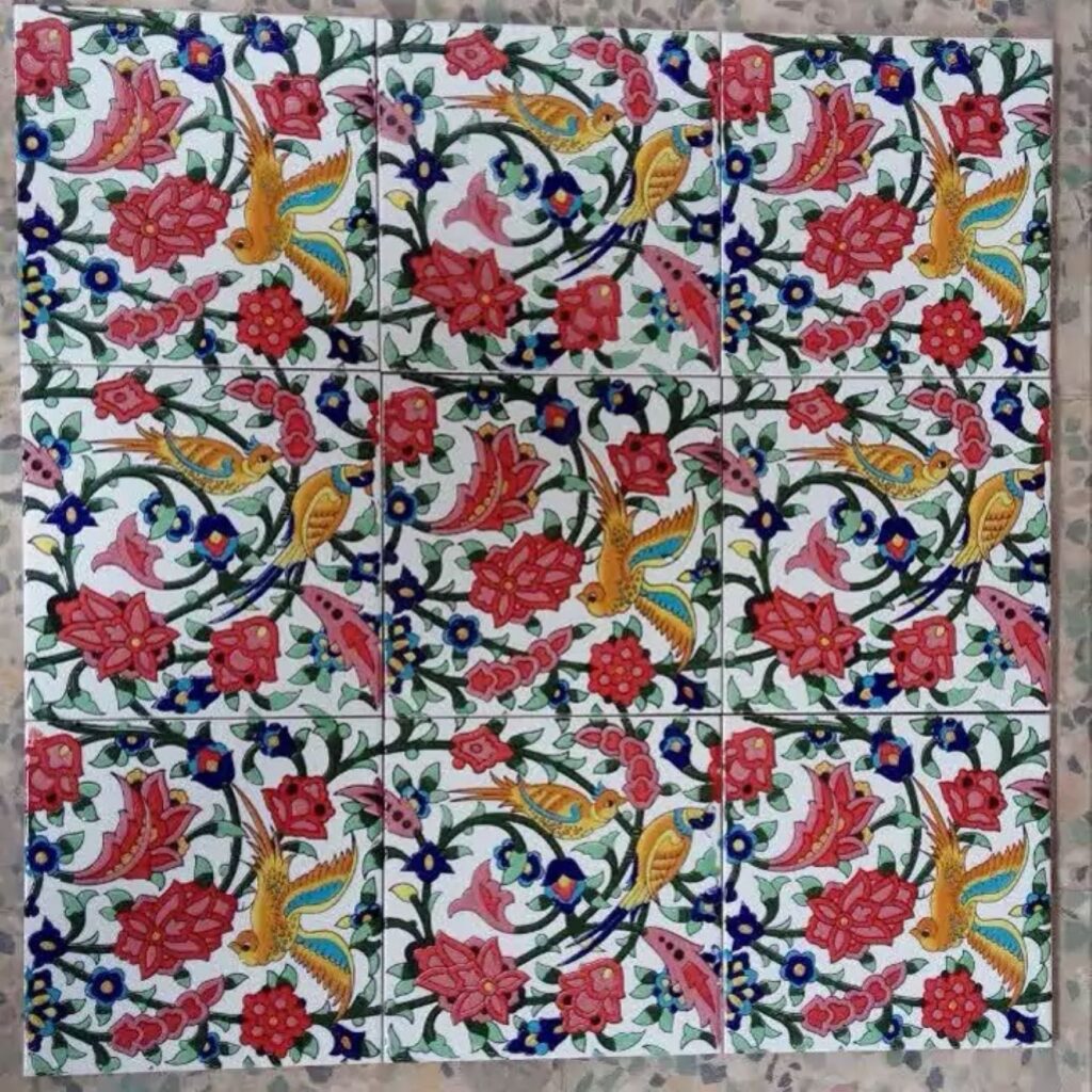 Carreaux persans – Adaptés pour murs et sols, design floral et oiseaux, 25 pièces