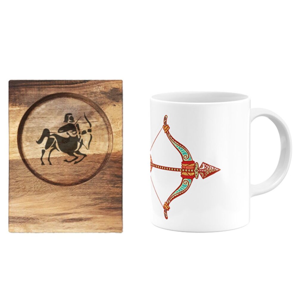 Mug du Zodiaque Persan - Symbole du Mois Azar (Archer) avec Sous-Verre