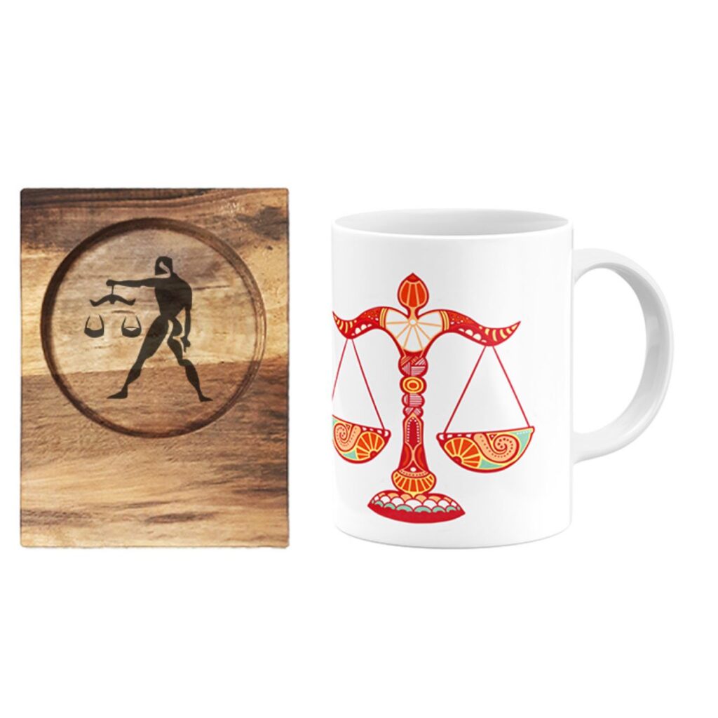 Mug du Zodiaque Persan - Symbole du Mois Mehr (Balance) avec Sous-Verre