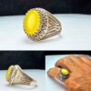 Bague en argent Sharaf al-Shams avec monture à griffes et gravure antique jaune