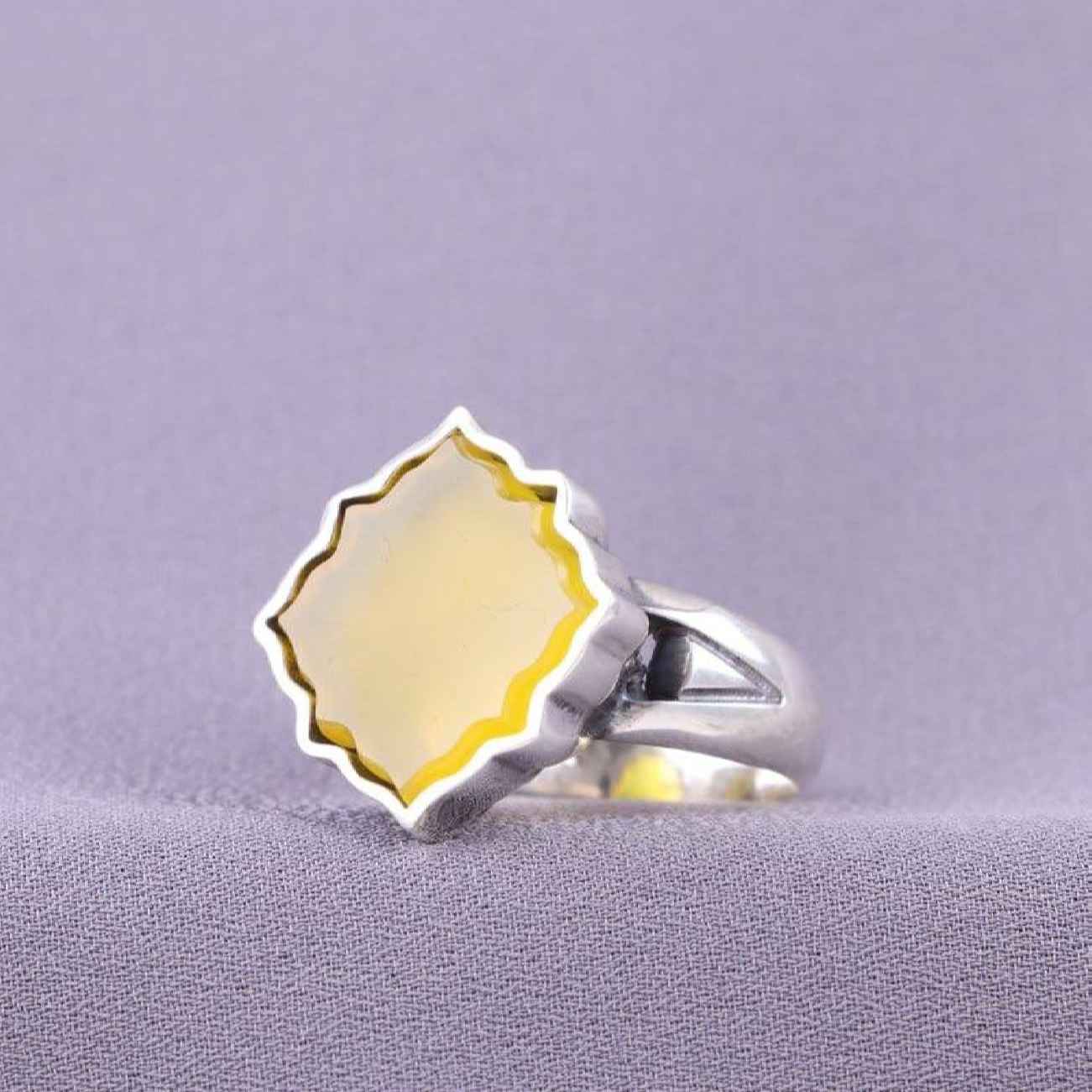 Bague en argent géométrique avec inscription Sharaf al-Shams pour homme