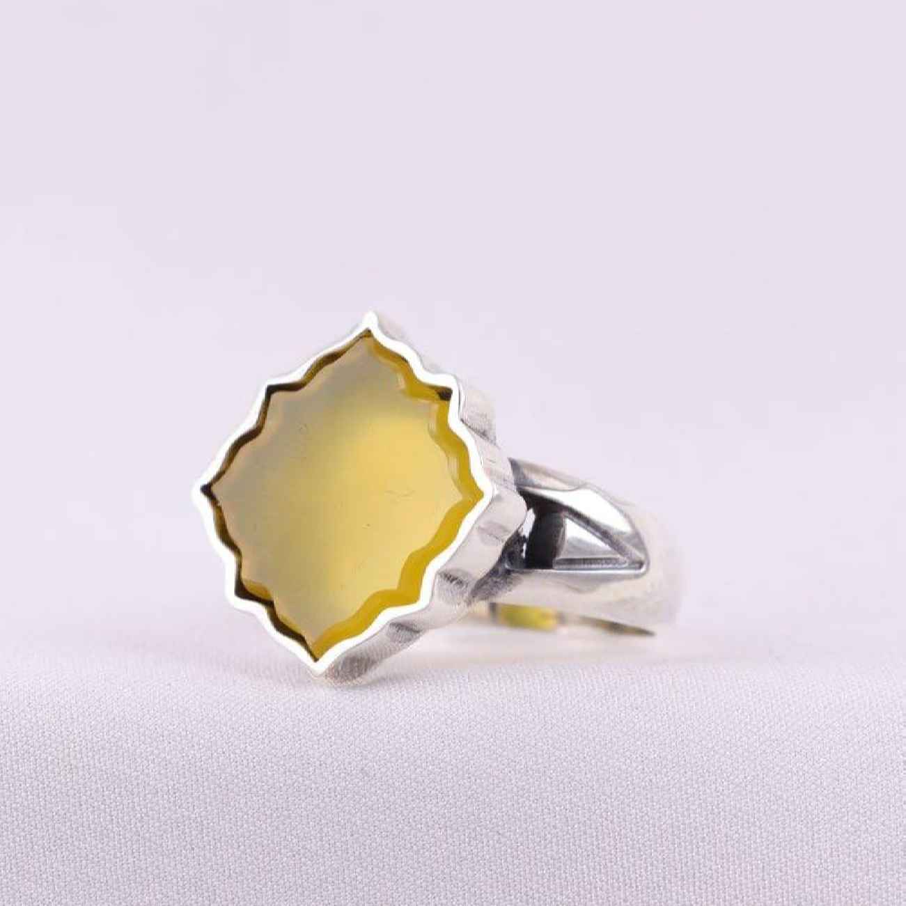 Bague en argent géométrique avec inscription Sharaf al-Shams pour homme