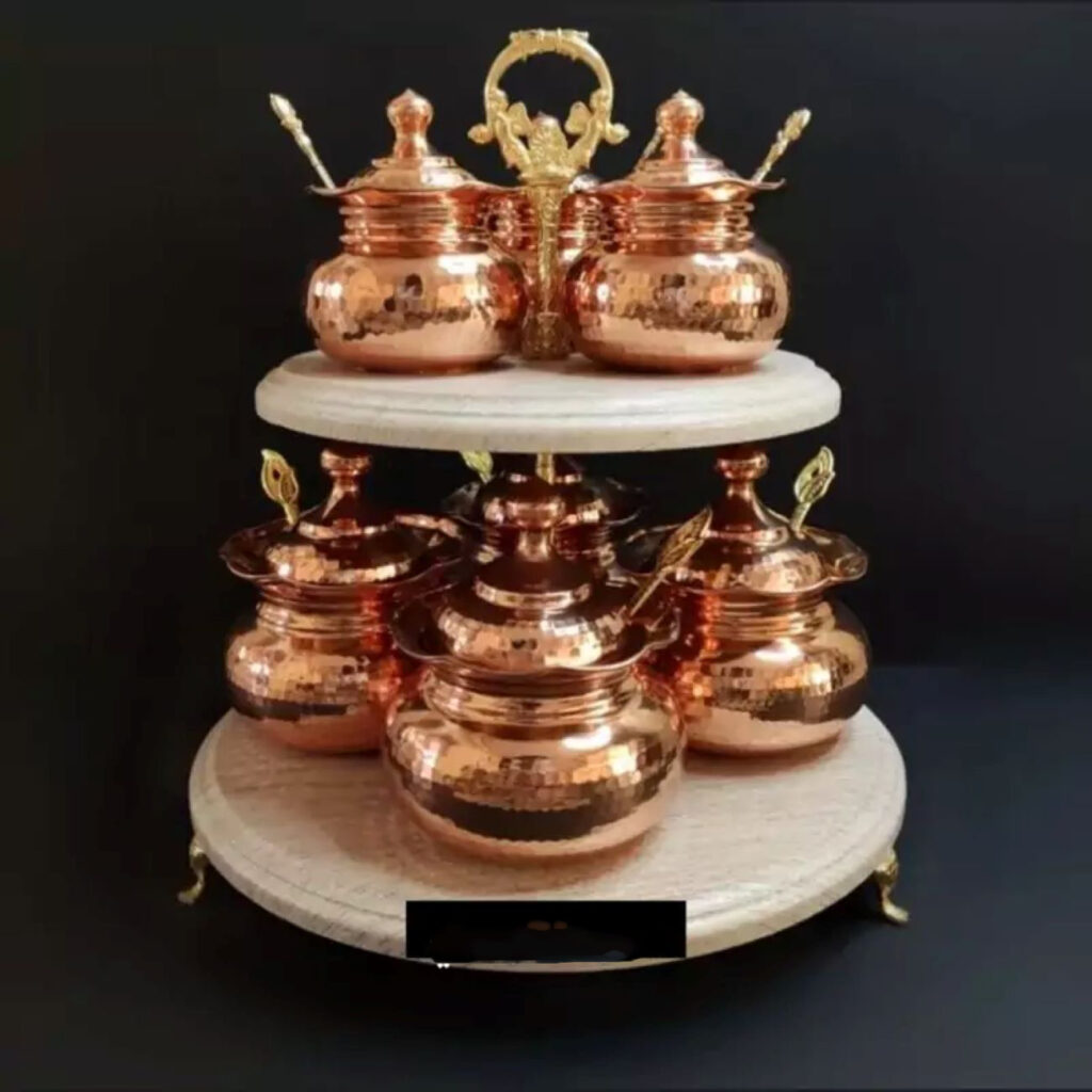 Bocaux de stockage en cuivre nano-revêtu élégants - Inclut 2 supports au sol et cuillère - 7 pièces