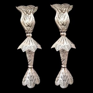 Set de bougeoirs en filigrane, fabriqués en cuivre et plaqué argent