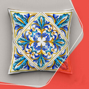 Housses de coussin décoratives avec motif géométrique et floral Majolique italienne bleue (Set de 2)