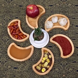 Haft-Seen traditionnel en bois avec motif cachemire – Sublimez votre décoration de Nowruz (6 pièces)