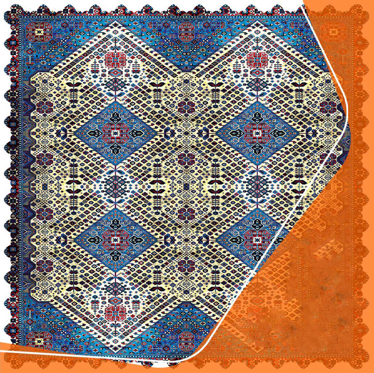 Nappe en velours à design géométrique persan vintage