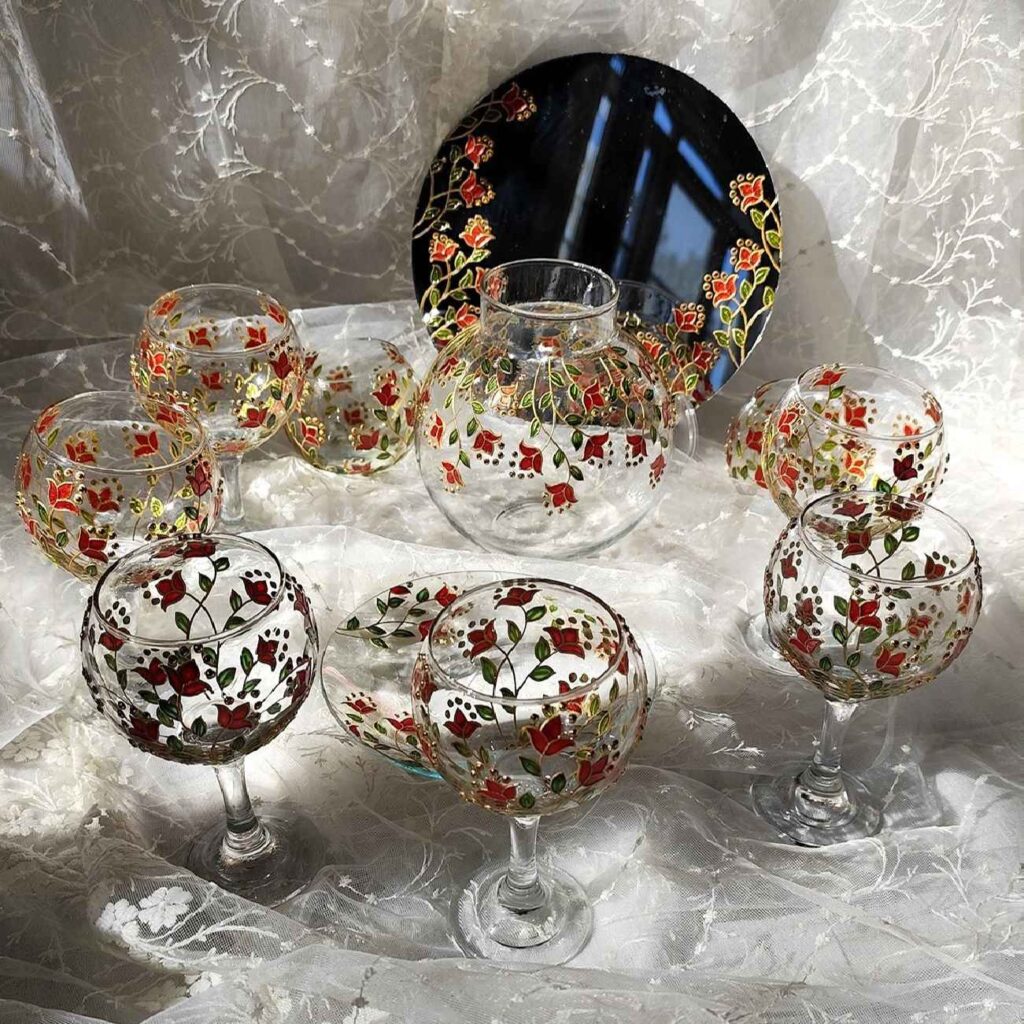 Assiettes Haft-Seen Vitarail – Motif floral, adaptées pour Nowruz (ensemble de 11)