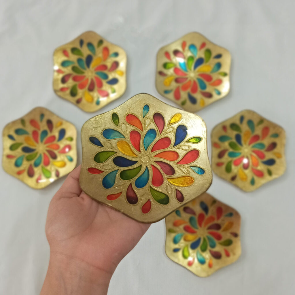 Assiettes Haft-Seen Vitarail – Motif en larme, adaptées pour Nowruz (lot de 6)