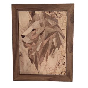 Art Mural en Marqueterie de Bois – Panneau en Marqueterie avec Design de Lion