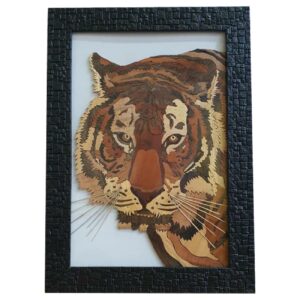 Art Mural en Bois – Technique de Marqueterie avec Design de Tigre