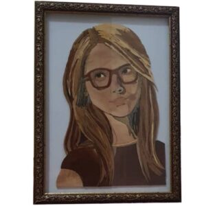 Art en Marqueterie de Bois – Fille Souriant
