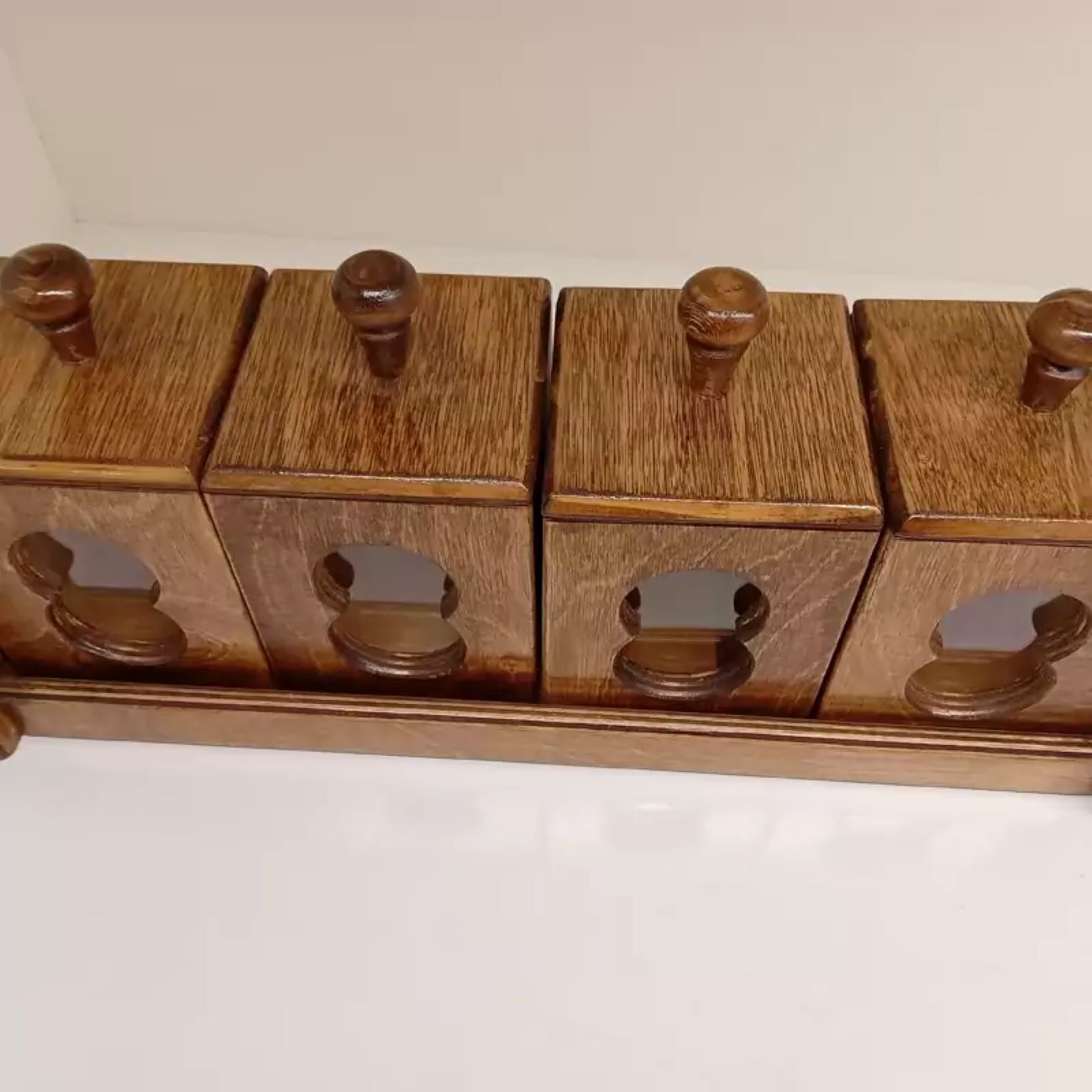 Étagère à épices en bois style transparent avec 4 boîtes – Rangement organisé