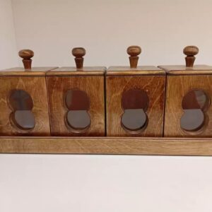 Étagère à épices en bois style transparent avec 4 boîtes – Rangement organisé