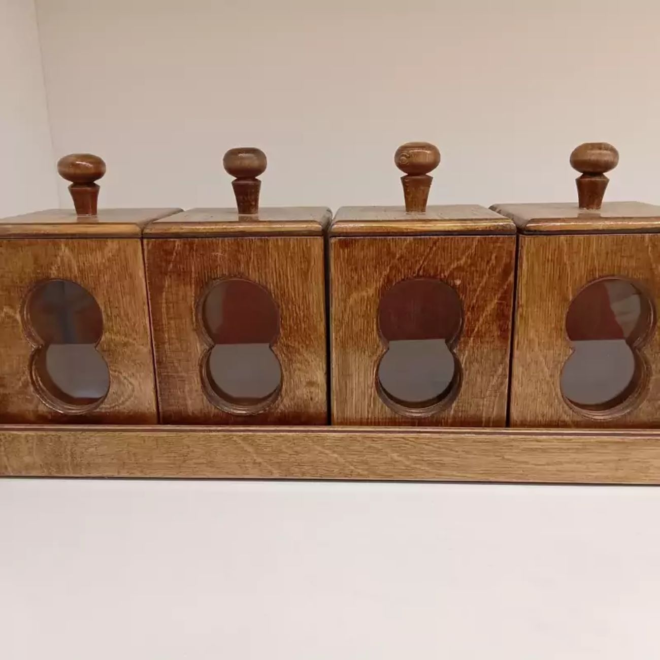 Étagère à épices en bois style transparent avec 4 boîtes - Rangement organisé