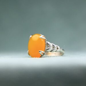 Bague en Agate Jaune Sharaf al-Shams en argent pur – Bague avec motif de blé