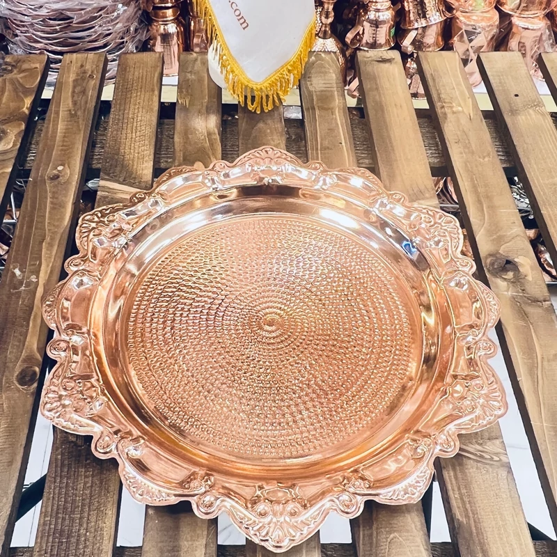 Plateau de Service en Cuivre Martelé Artisanal – L’Artisanat Traditionnel Rencontre l’Élégance Moderne