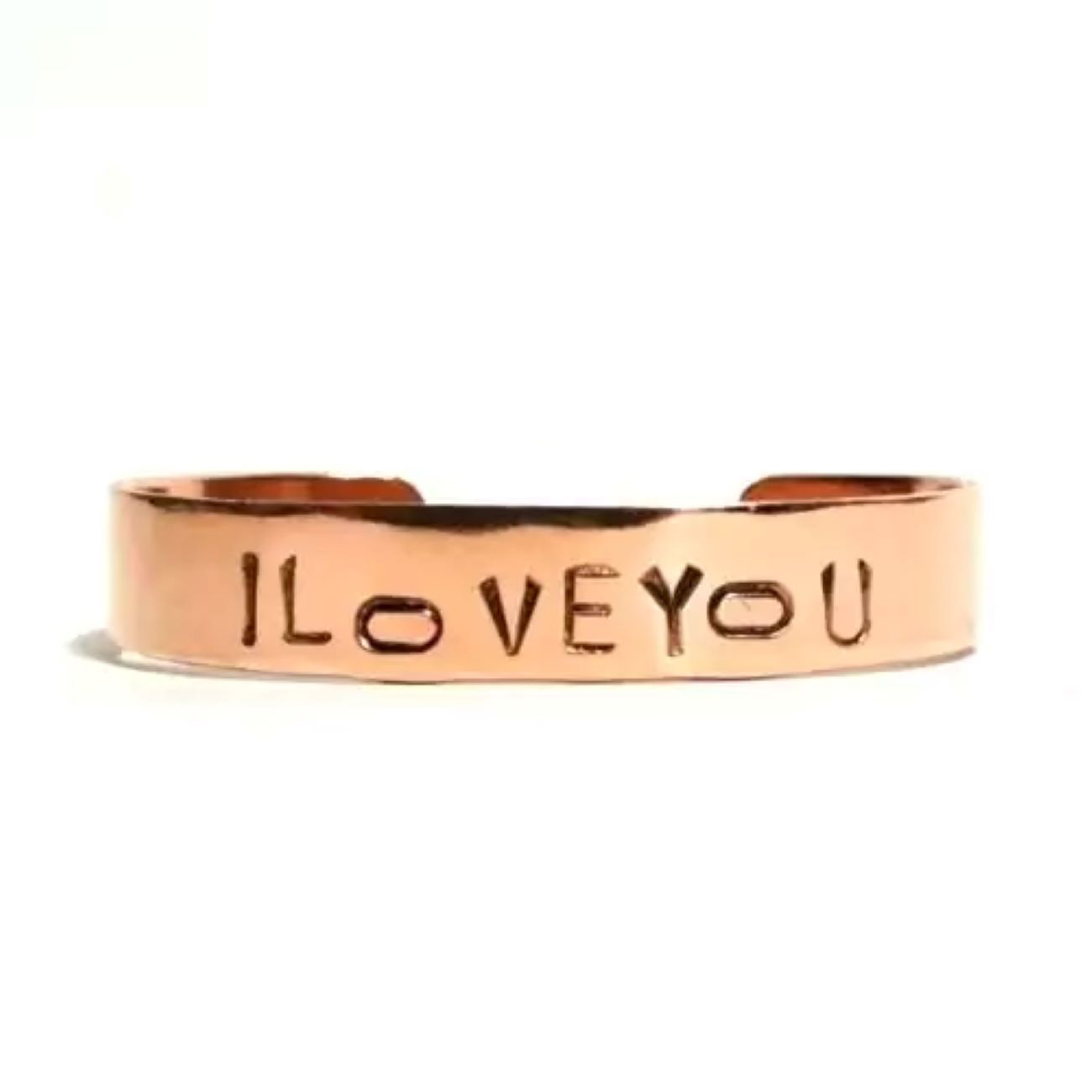 Bracelet Manchette en Cuivre Gravé avec Calligraphie Anglaise