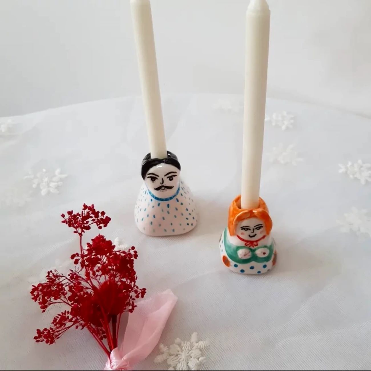 Bougeoir en Céramique Fait Main en Petit Format - Design Couple