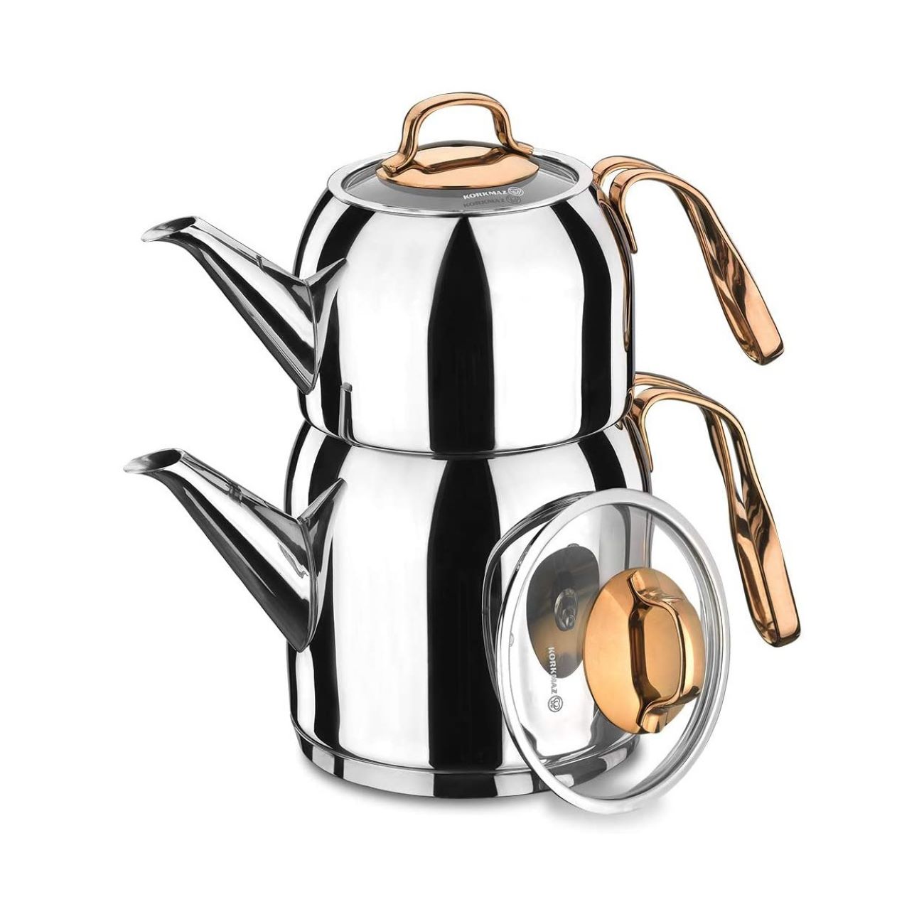 Ensemble Théière et Bouilloire Korkmaz – Acier Inoxydable avec Revêtement Chrome-Nickel