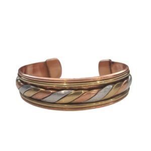 Large Bracelet en Cuivre avec Tressage Argent et Or, Qualité Supérieure