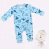 Baby Sporty Romper – Navy Blue with Whale Pattern in Cotton with Zipper (4)