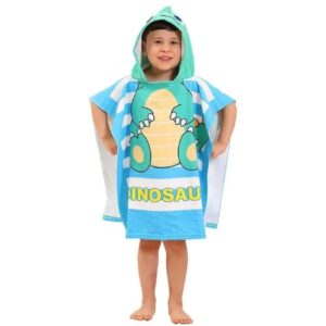Poncho serviette bleu pour enfants avec motif dinosaure