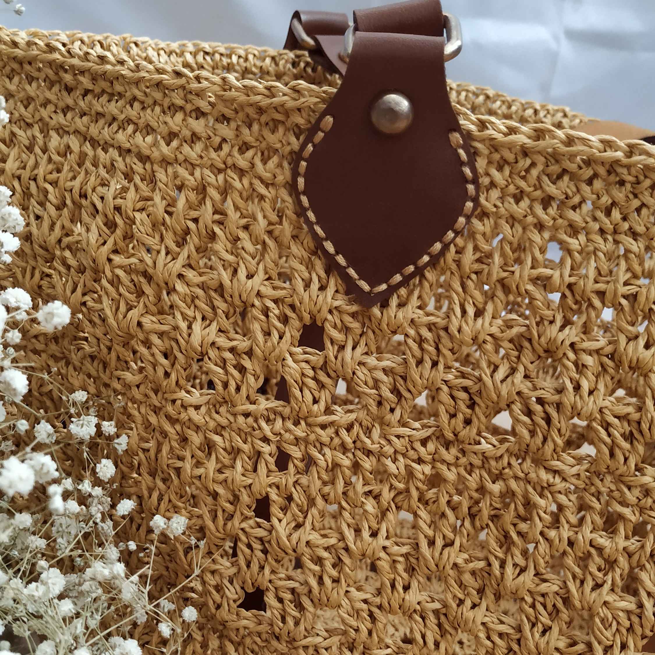 Sac fourre-tout en crochet boho en rafia – Un compagnon naturel pour tous les jours