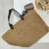 Sac fourre-tout en crochet boho en rafia avec sangle en simili cuir – Non doublé et léger