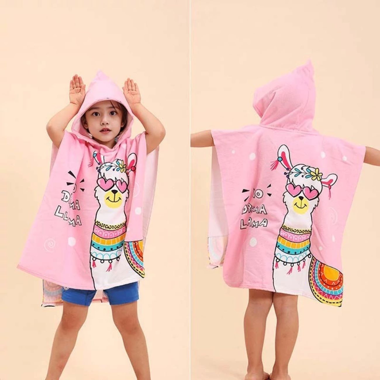 Poncho serviette rose à capuche pour enfants – Parfait pour le bain et la piscine