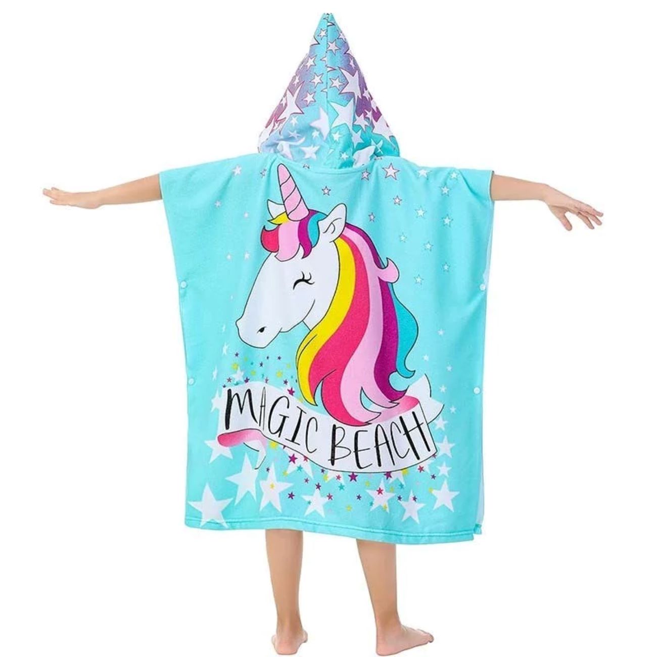Poncho serviette bleu doux pour enfant avec motif licorne
