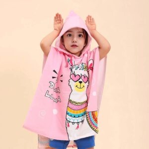 Poncho serviette rose à capuche pour enfants – Parfait pour le bain et la piscine