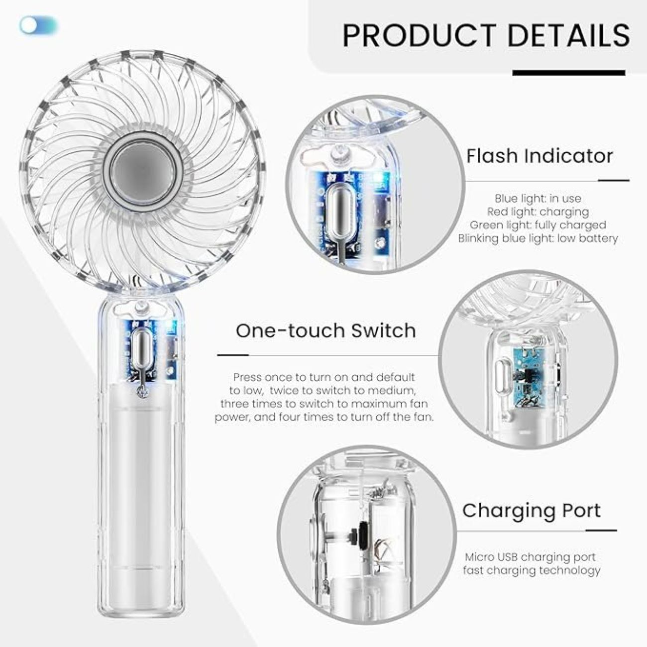 Ventilateur portatif compact avec recharge USB – Léger et à pince pour usage personnel