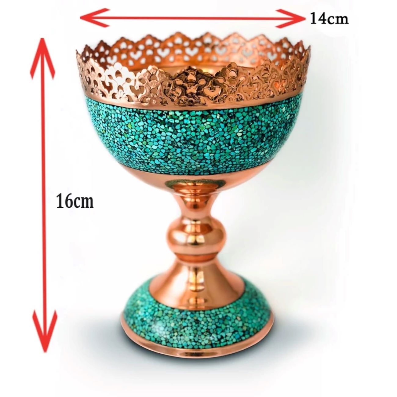 Coupe à noix en cuivre de 16 cm avec incrustation de turquoise de Neyshabur