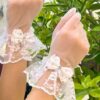 Elegant White Lace Gloves with Ruffles and Bow Suitable for Photoshoot & Ceremonies
