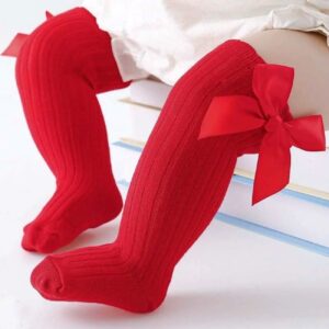 haussettes longues pour filles avec nœud – Coton rouge de qualité supérieure