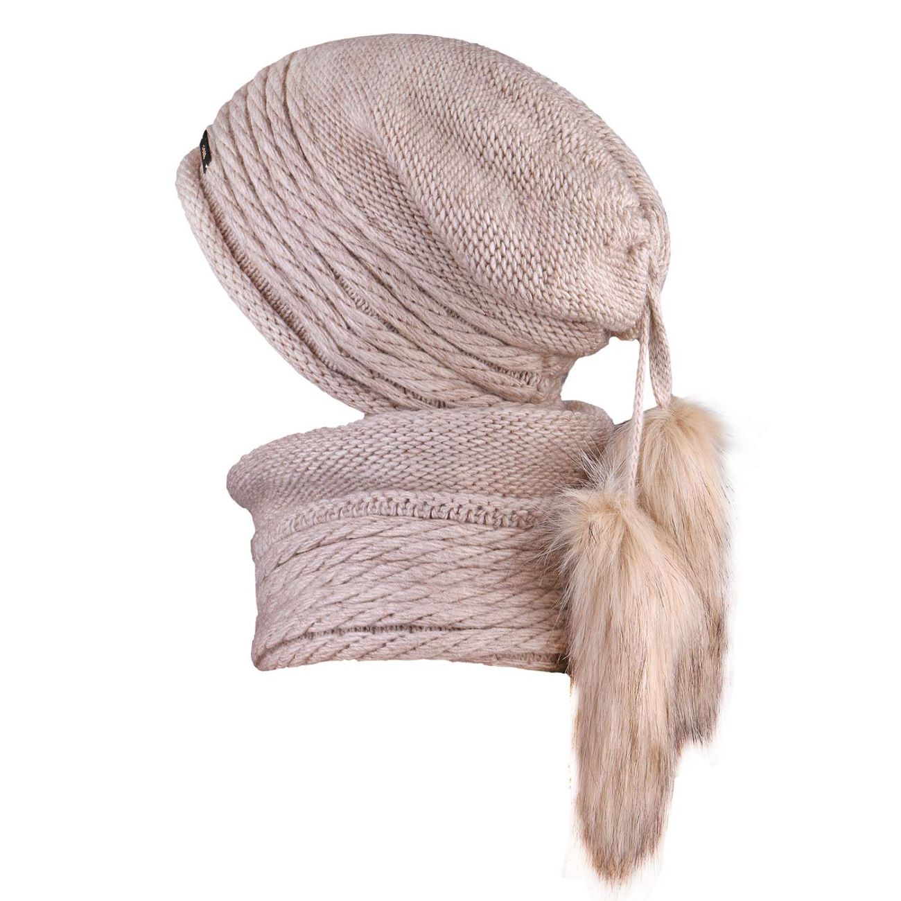 Ensemble bonnet et écharpe tricotés, modèle Sam, avec doublure en fourrure