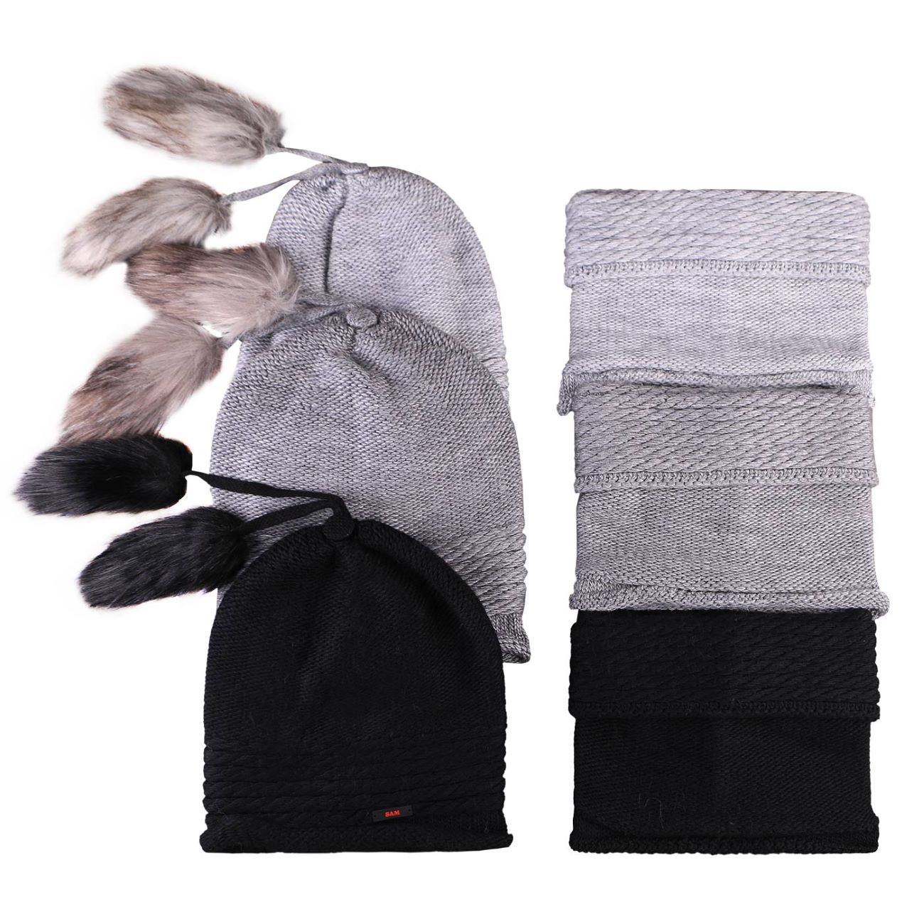 Ensemble bonnet et écharpe tricotés, modèle Sam, avec doublure en fourrure
